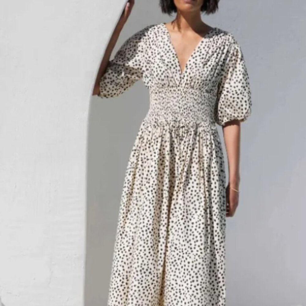 The Extra Extra Smocked Puff Sleeve Midi Dress Soft Spot Beige XL